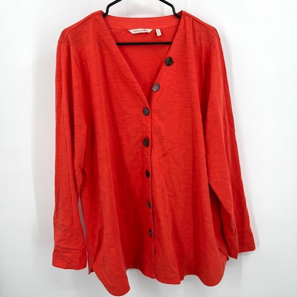 Soft Surroundings Delia Mismatched Button Tunic Top‎ Peach Orange Size 1X